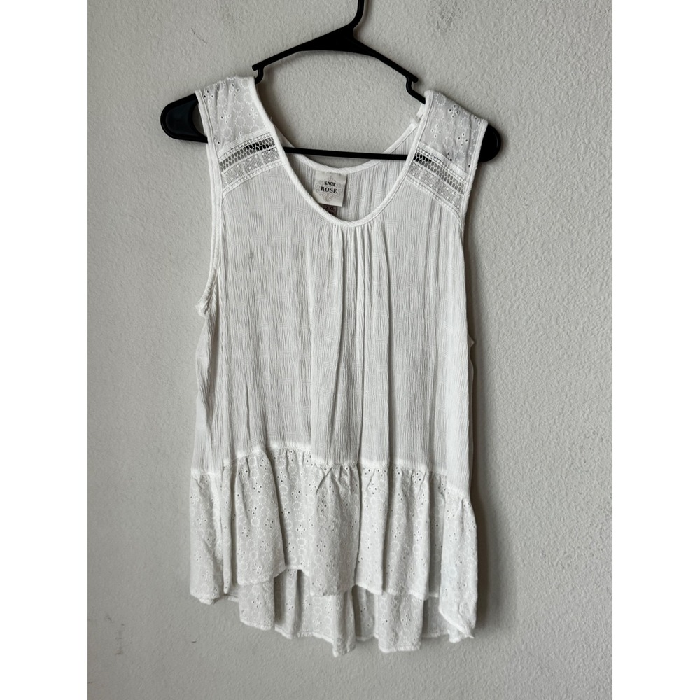Knox Rose White Eyelet Lace Crinkle Gauze Sleeveless Peplum Boho Blouse XXL